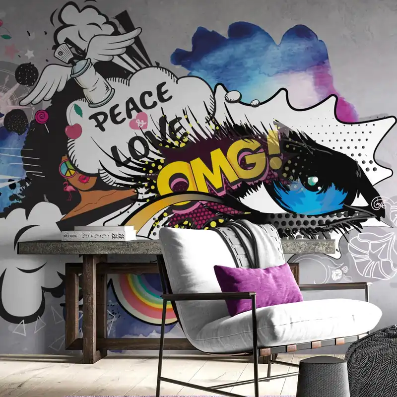 Super okazja Samoprzylepna tapeta graffiti oko na szarym tle