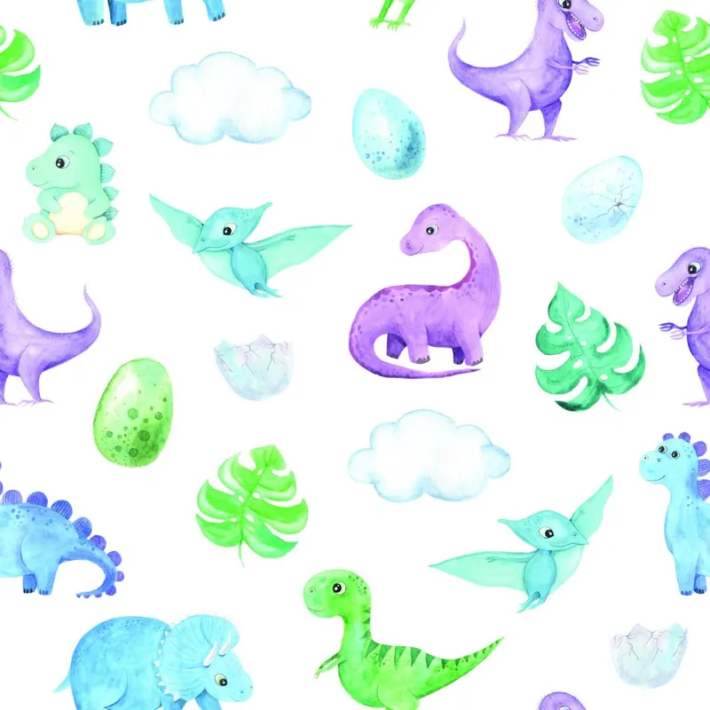 Tapeta Dla Chłopca Dinozaury Liście Chmury Flizelina 53x1000 Nowy