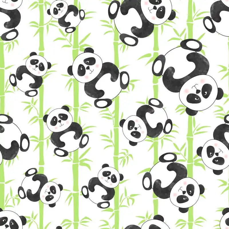 Popularny Tapeta Dla Dzieci - Uśmiechnięte Misie Panda I Bambusy Flizelina 53x1000