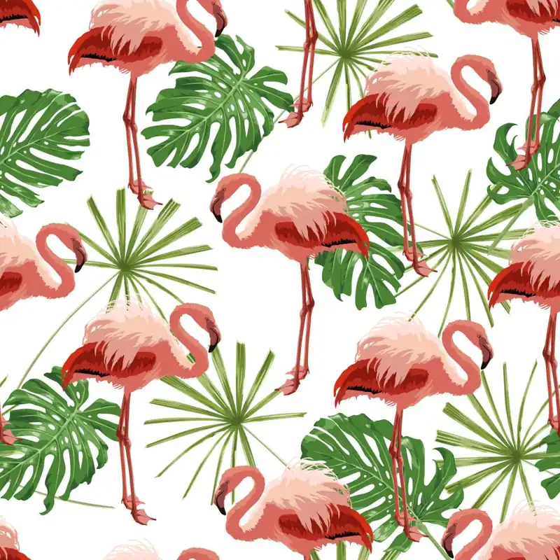 Zamów teraz Tapeta We Flamingi Liście Zieleń Natura, Sypialnia Flizelina 53x1000