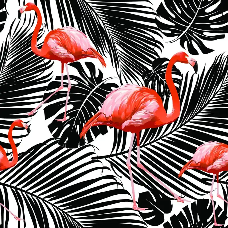 Oferta limitowana Tapeta Flamingi I Czarne Egzotyczne Liście Flizelina 53x1000