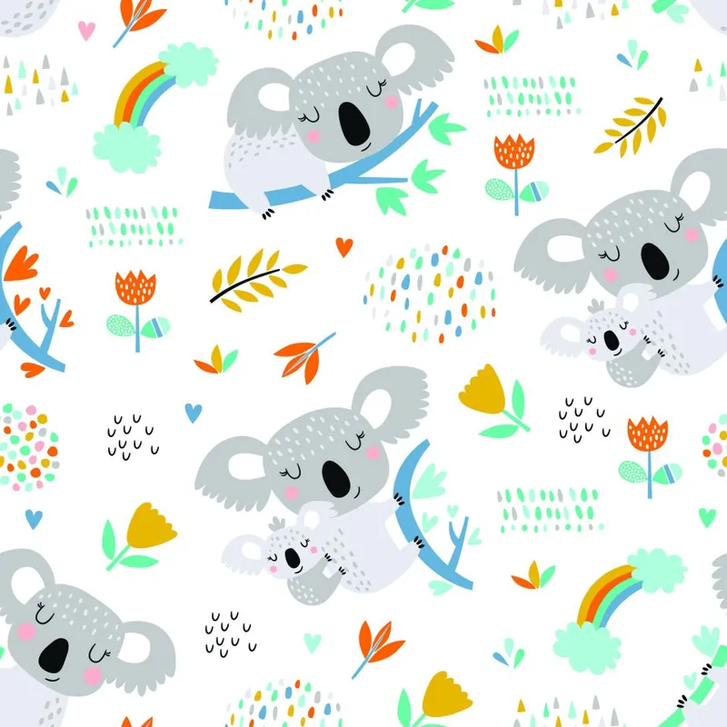 Nowy Tapeta Dla Chłopca, Koala, Tęcza, Chmury, Kwiaty Flizelina 53x1000