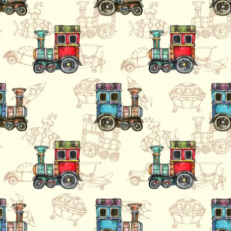 Tapeta Zabawkowe Parowozy Vintage Flizelina 53x1000 Bezpieczne zakupy