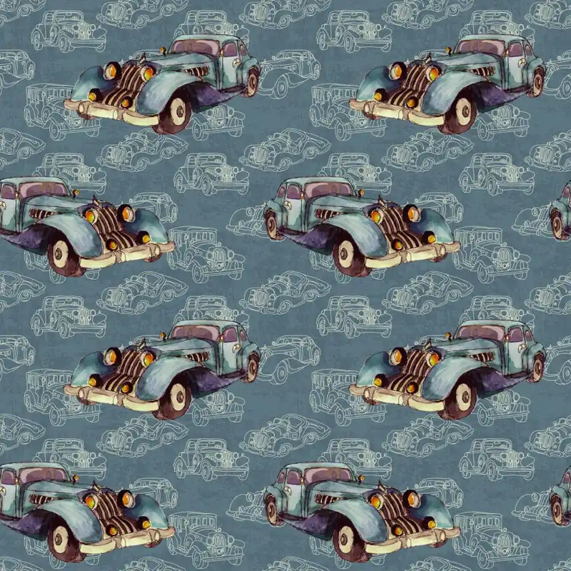 Tapeta Dla Dzieci - Starodawne Auta Malowane Akwarelą W Stylu Vintage Flizelina 53x1000 Wyprzedaż