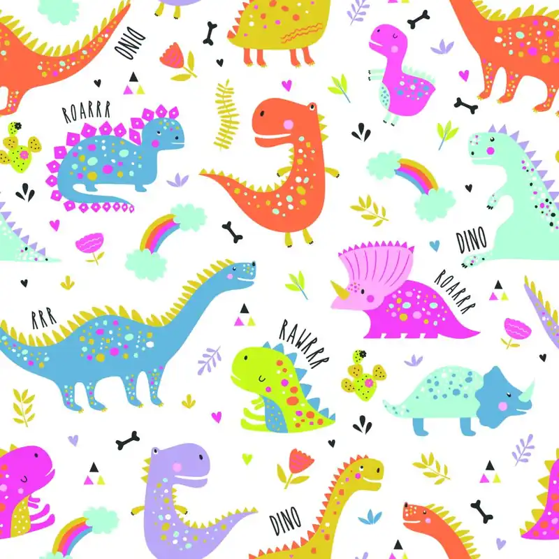 Nowy Tapeta Dla Dzieci, Tęcza Chmury Kolorowe Dinozaury Flizelina 53x1000