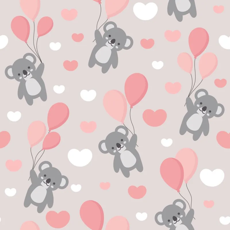 Tapeta Dla Dzieci - Misie Koala, Baloniki I Serduszka Flizelina 53x1000 Tani