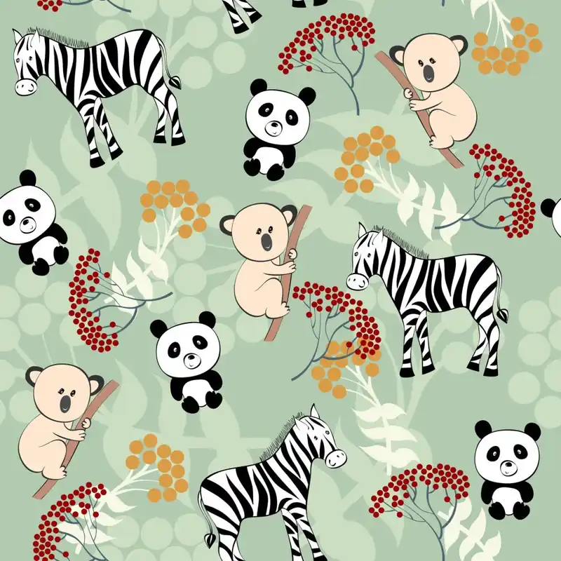 Nowy Tapeta Dla Dzieci - Zebry, Misie Koala I Pandy Flizelina 53x1000