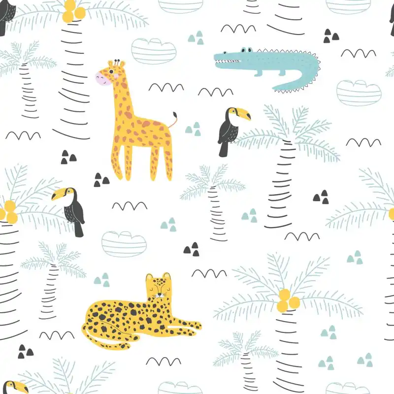 Tapeta Dla Chłopca, Zwierzęta Safari Drzewa Natura Flizelina 53x1000 Premium