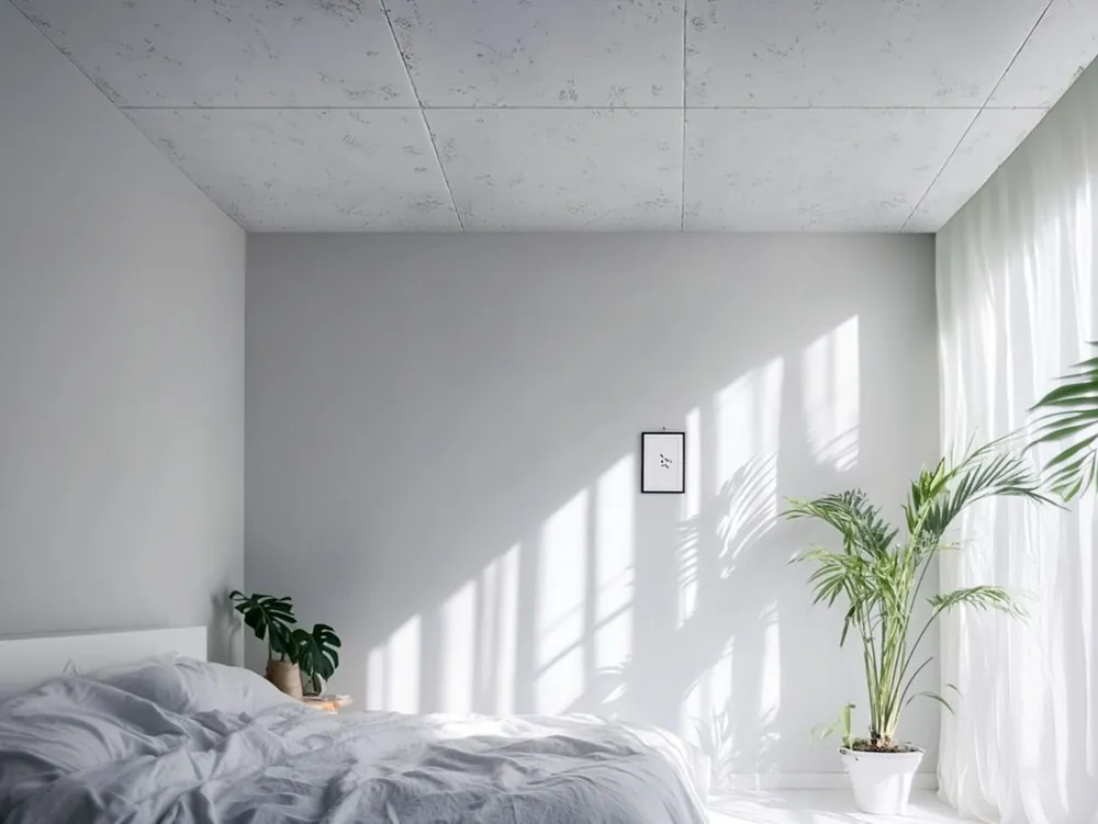 Beton architektoniczny — sufit w sypialni wykonany z płyt betonowych 2D Hit cenowy