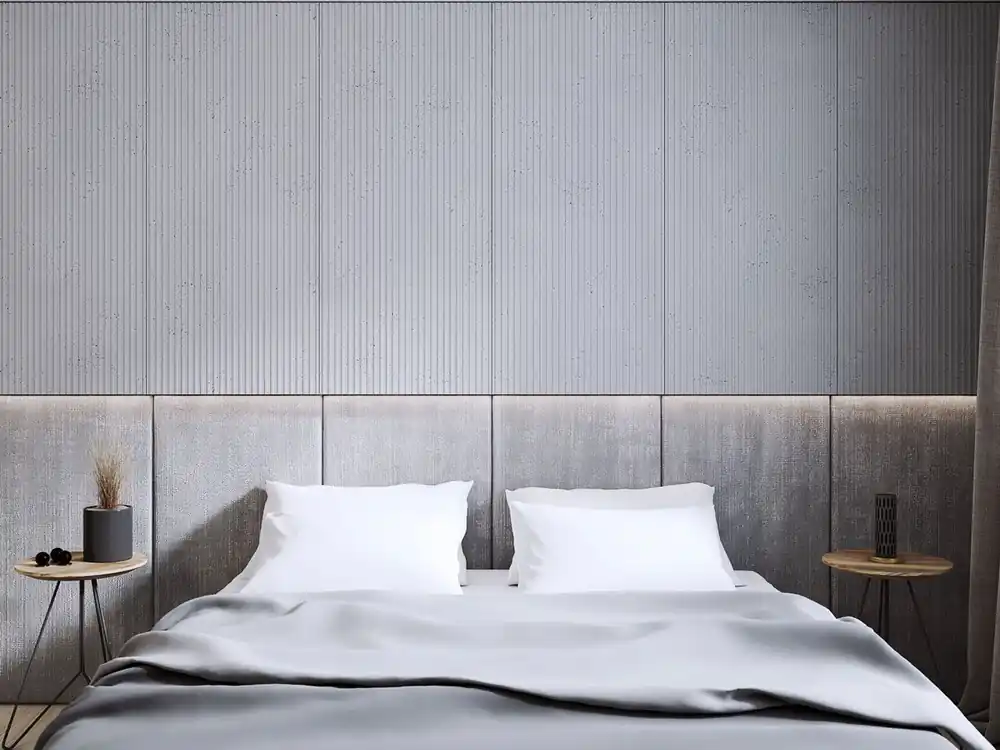 Premium Beton architektoniczny z ledami w nowoczesnej sypialni