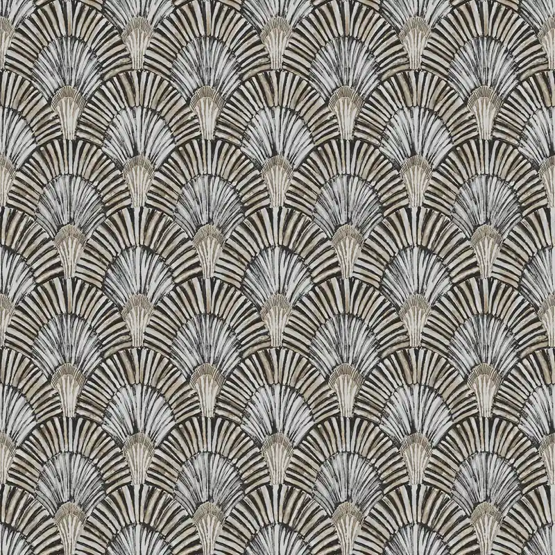 TAPETA GRANDECO JF3003 Jungle fever Ornament motyw wachlarzy art deco- szary, złoty Szybka dostawa