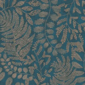 Dodaj do koszyka Tapeta 38830-4 THE BoS AS Creation niebieska, turkusowa tapeta ze złotym wzorem liści w stylu boho