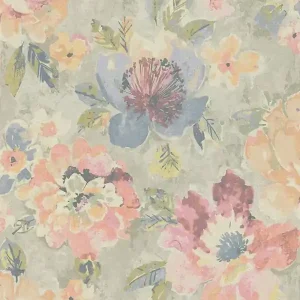 Dostępne od ręki Tapeta 39607-2 A.S. Creation Aquarell Dreams tapeta na flizelinie kwiatowej w stylu akwarelowym i vintage – kolorowa, szara, różowa