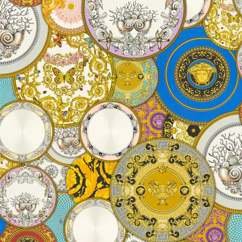 Tapeta 34901-1 Versace 3 AS Creation z motywem medali i efektem złota – kolorowa, metaliczna Bestseller