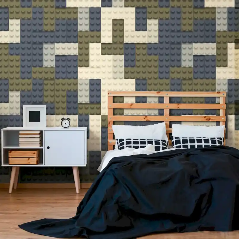 Tapeta 77065-1 A.S. Creation Lilly & Luis tapeta na flizelinie panel 159cm szer. x 280cm wys. "building block camouflage" - kreatywny design do pokojów dziecięcych miłośników przygód, gładka powierzchnia - beżowy, niebieski, zielony Dodaj do koszyka