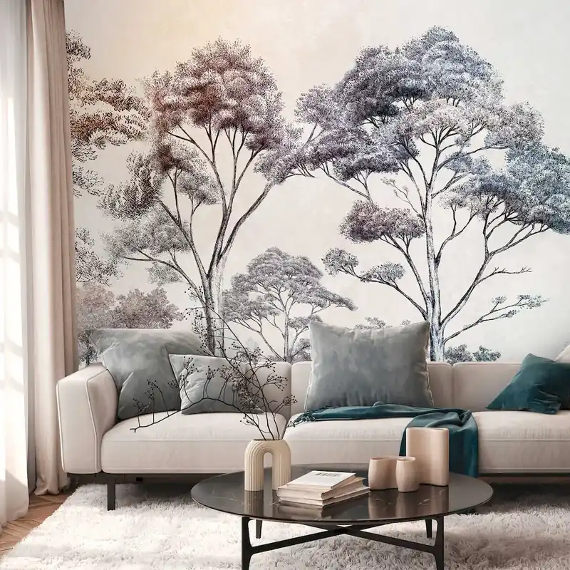 Tapeta mural panel 39902-1 A.S. Creation THE WALL III elegancka fototapeta z motywem lasu z gradientem kolorów na flizelinie – kolorowa, kremowa, niebieska Oferta