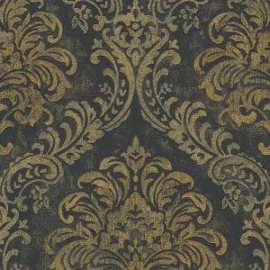 Cena promocyjna Tapeta 39112-3 Metropolitan Stories. Travel Stories AS Creation Tapeta flizelinowa z barokowymi ornamentami i metalicznym efektem użytkowania - czerń, złoto