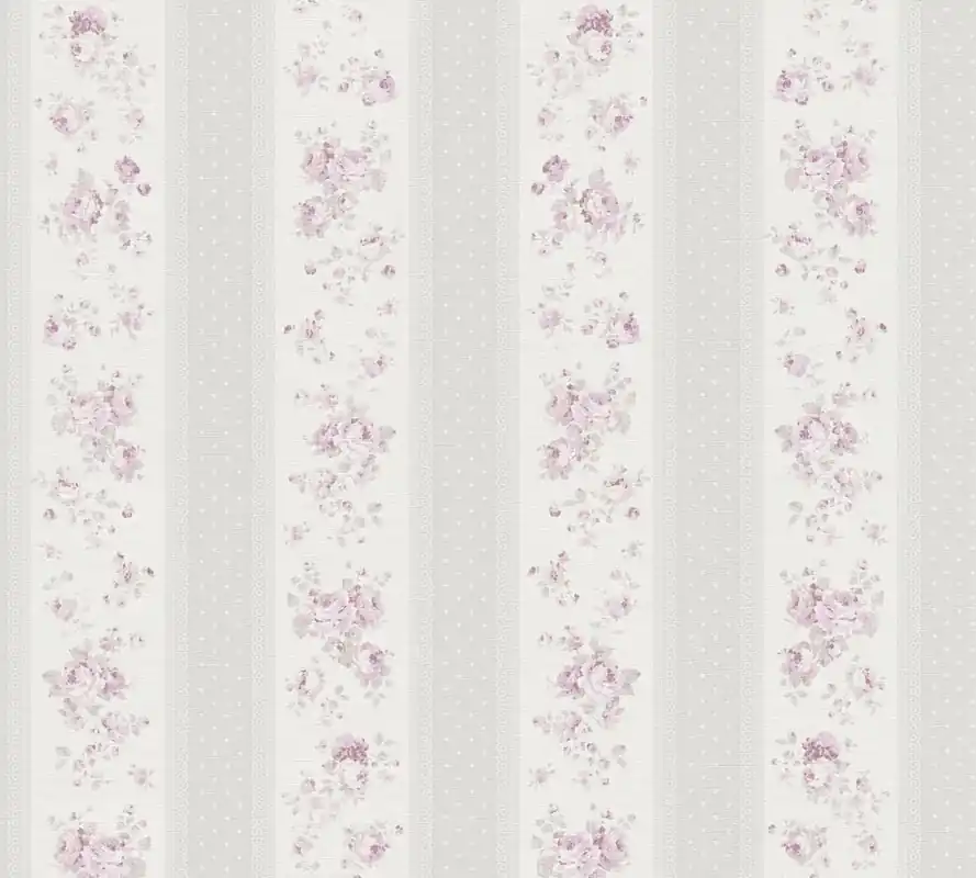 Tapeta 39069-2 Maison Charme AS Creation Tapeta w paski, kwiaty i kropki - szaro-biało-różowa Tylko do końca tygodnia