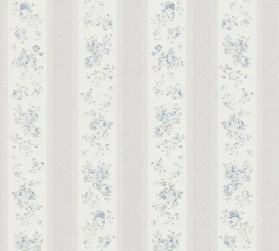Tapeta 39069-3 Maison Charme AS Creation Tapeta flizelinowa w kropkowane i kwiatowe paski - szarość, biel, błękit Darmowa dostawa