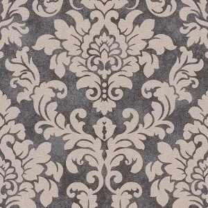 Hit cenowy Tapeta 37270-4 Trendwall AS Creation kwiatowa ornament z metalicznym efektem - czerń, srebro, beż