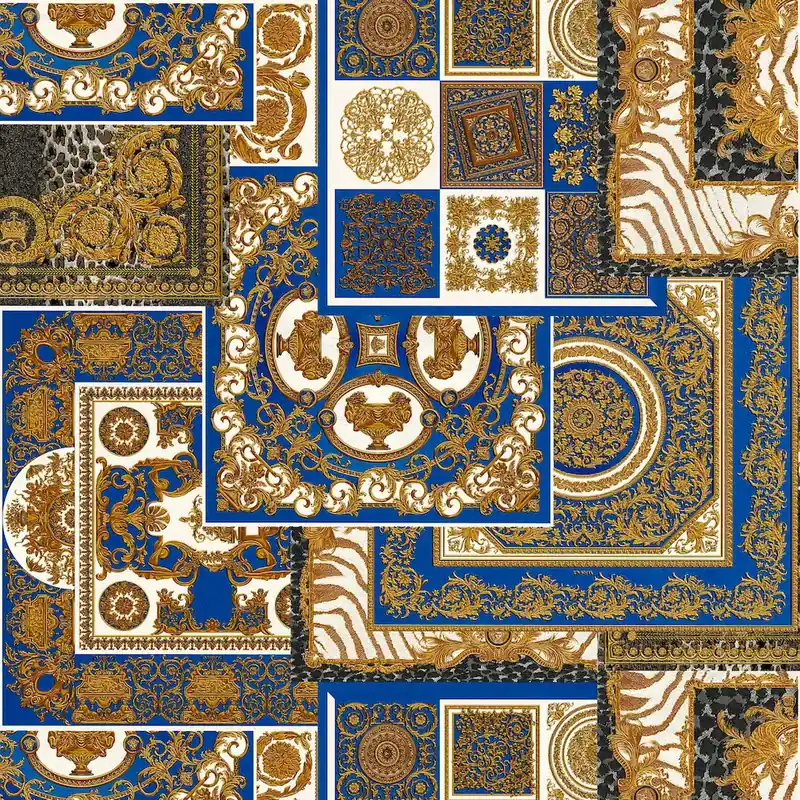 Tapeta 37048-1 Versace 4 AS Creation ornament płytki z barokowymi złotymi detalami – złoto, błękit, biel Kup online