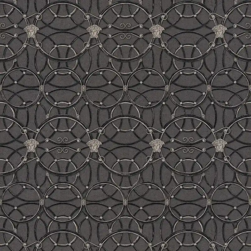 Tapeta 37049-4 Versace 4 AS Creation wzór z motywem koła i meduzy z metalicznym efektem – srebrny, czarny Premium