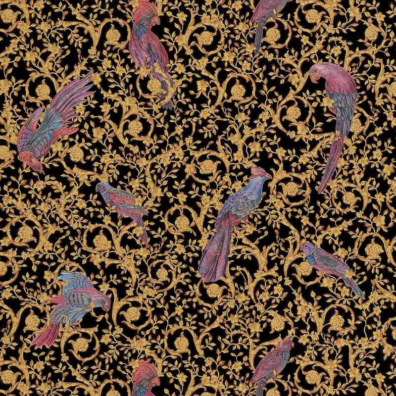Bezpieczna płatność Tapeta 37053-1 Versace 4 AS Creation ornament w rajskie ptaki i złote akcenty - złoto, czerń, żel