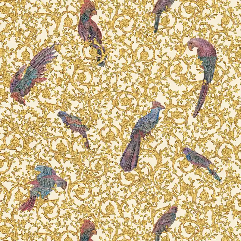 Super okazja Tapeta 37053-2 Versace 4 AS Creation ornament w rajskie ptaki i złote akcenty - złoto, fiolet, krem