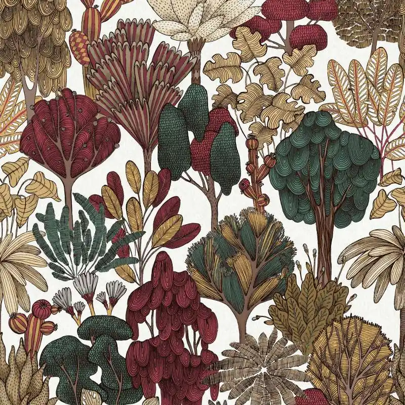 Tani Tapeta 37757-7 Floral Impression AS Creation nowoczesna kwiatowa z drzewami w rysunkowym stylu - czerwień, beż, brąz