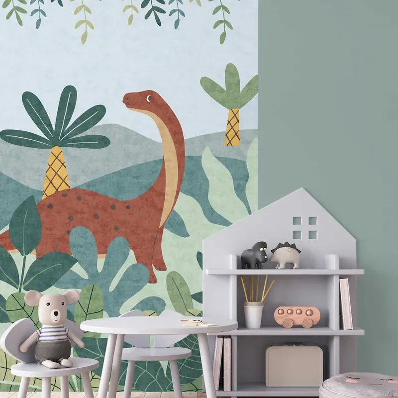 Bestseller Tapeta 77062-1 A.S. Creation Lilly & Luis tapeta dino friends na flizelinie panel 159 cm szerokości x 280 cm wysokości – jasny, zabawny wzór, gładka powierzchnia – niebieski, kolorowy, zielony