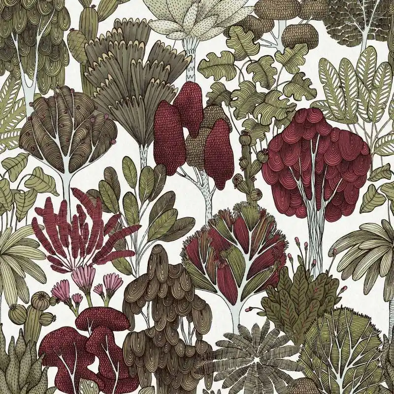 Tapeta 37757-2 Floral Impression AS Creation drzewa i palmy w stylu doodle - zielony, żółty, biały Promocja