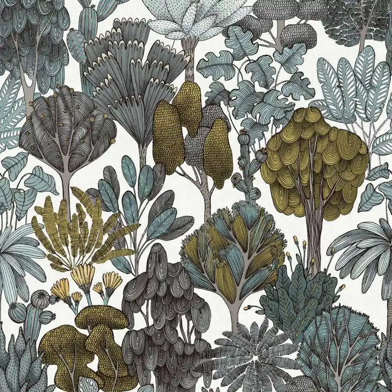 Tapeta 37757-3 Floral Impression AS Creation zielony szary kwiatowy wzór w stylu doodle - zielony, szary, żółty Tani