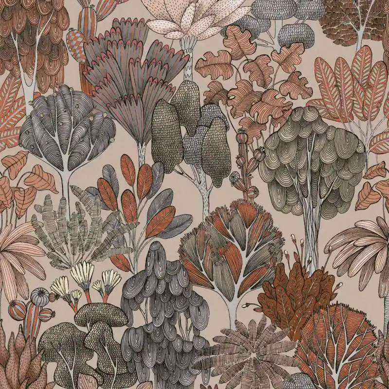 Szybka dostawa Tapeta 37757-5 Floral Impression AS Creation brązowo-beżowa z kwiatowym wzorem w stylu doodle - beż, czerwień, pomarańcz