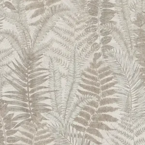 Wysoka jakość Tapeta 39347-5 A.S. Creation Famous Garden tapeta flizelinowa kwiatowa z liśćmi paproci o lekkiej strukturze, matowa – szara, beżowa, szarobrązowa