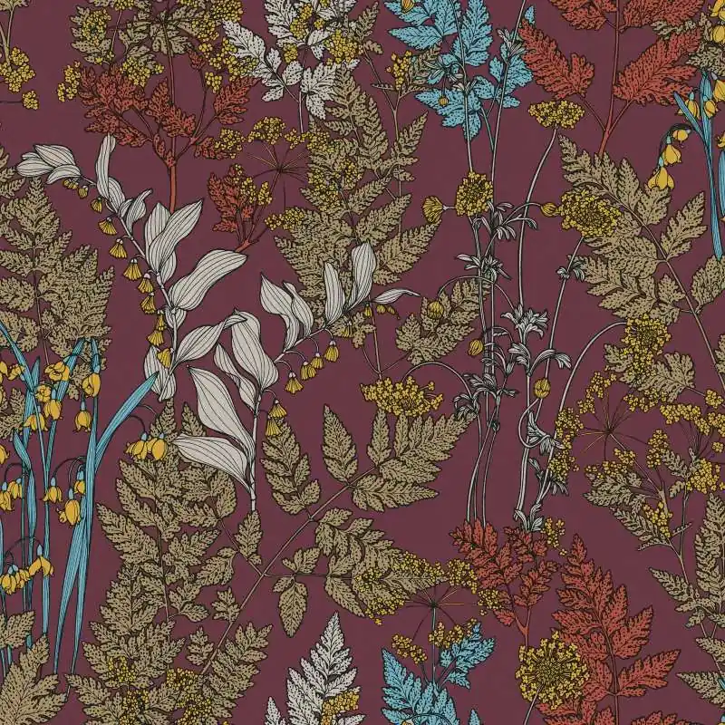 Cena promocyjna Tapeta 37751-4 Floral Impression AS Creation fioletowa z kolorowymi liśćmi i kwiatami - czerwony, żółty, bla