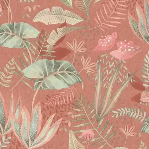 Wyjątkowa oferta Tapeta 39348-2 A.S. Creation Famous Garden tapeta kwiatowa z mieszanymi liśćmi o lekkiej strukturze, matowa – czerwony, pomarańczowy, zielony