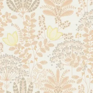 Darmowa dostawa Tapeta 39349-1 A.S. Creation Famous Garden tapeta kwiatowa z liśćmi w stylu retro, lekko strukturalna, matowa – biel, pomarańcz, żółć