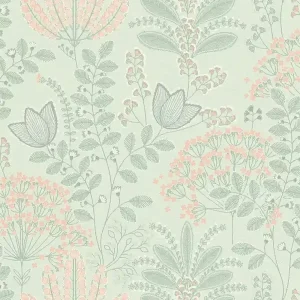 Do wyczerpania zapasów Tapeta 39349-3 A.S. Creation Famous Garden tapeta kwiatowa z liśćmi w stylu retro, lekko strukturalna, matowa – zielony, szary, różowy