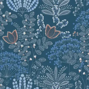 Bezpieczna płatność Tapeta 39349-4 A.S. Creation Famous Garden tapeta flizelinowa kwiatowa z liśćmi w stylu retro, lekko strukturalna, matowa – niebieski, biały, szary