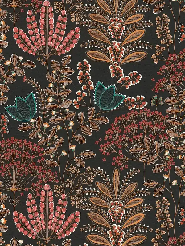 Tapeta 39349-5 A.S. Creation Famous Garden tapeta flizelinowa kwiatowa z liśćmi w stylu retro, lekko strukturalna, matowa – czarna, kolorowa, benzyna Tani