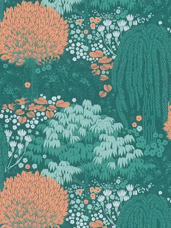 Oferta czasowa Tapeta 39350-3 A.S. Creation Famous Garden tapeta kwiatowa z liśćmi lekko strukturowanymi, matowa – benzyna, pomarańczowy, zielony
