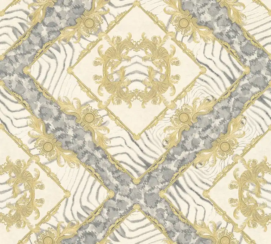 Tapeta 34904-2 Versace 3 AS Creation tapeta Versace gold decor & animal print – kremowa, metaliczna Premium