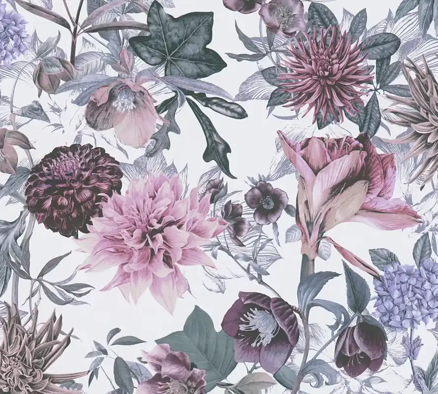 Wysoka jakość Tapeta 38175-2 Dream Flowery AS Creation Kwiatowa tapeta z motywem liści - różowy, szary