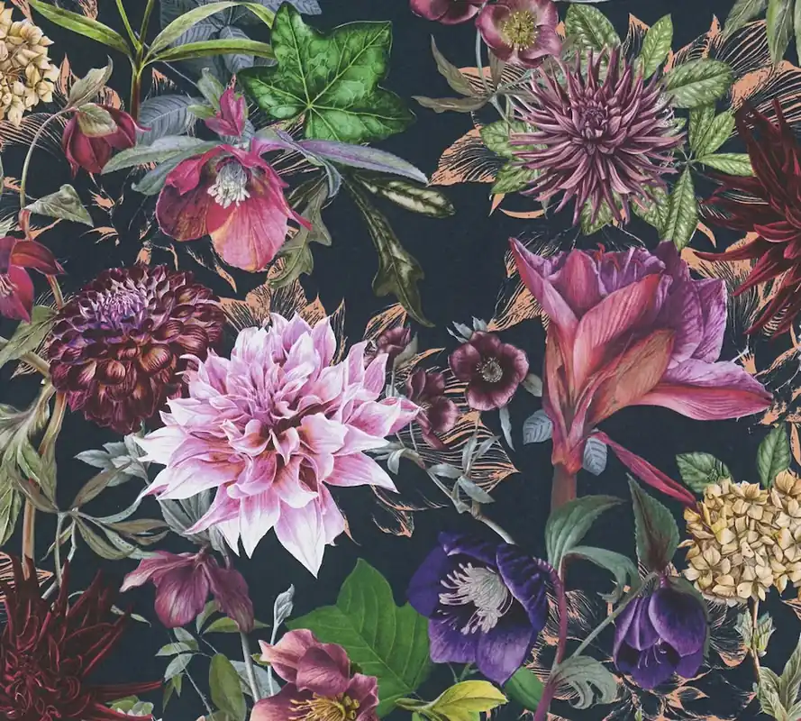 Szybka dostawa Tapeta 38175-6 Dream Flowery AS Creation Czarna tapeta w kolorowe kwiaty - różowo-czarne