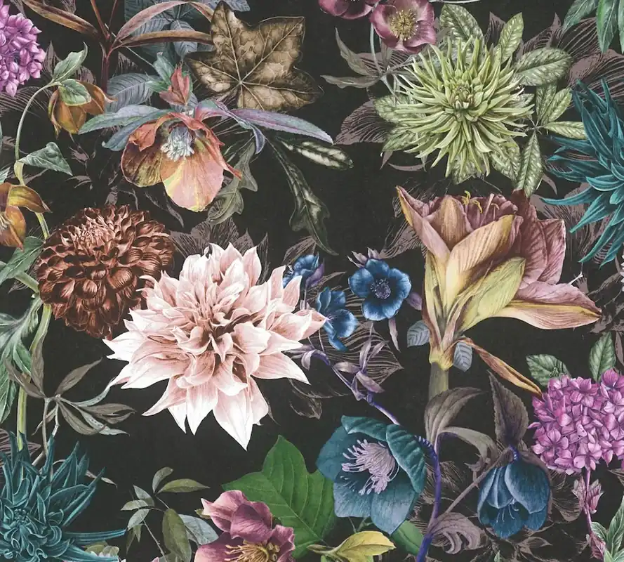 Wybór klientów Tapeta 38175-7 Dream Flowery AS Creation Tapeta w kwiaty z czarnym tłem – Kolorowy, Czarny