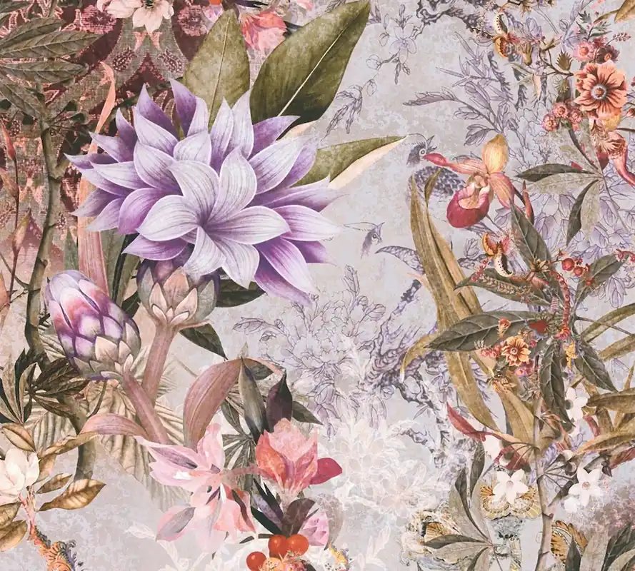 Tapeta 38177-3 Dream Flowery AS Creation Tapeta wzór w egzotyczne kwiaty – zieleń, fiolet Niska cena