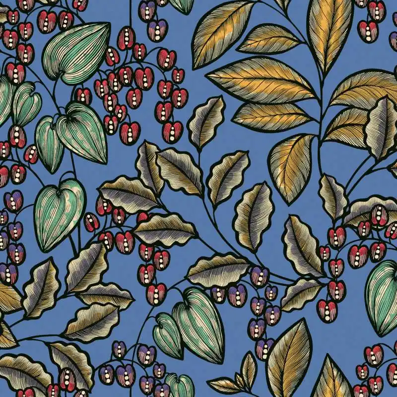 Tapeta 37754-1 Floral Impression AS Creation niebieska w kwiaty z motywem liści w stylu skandynawskim Nie przegap
