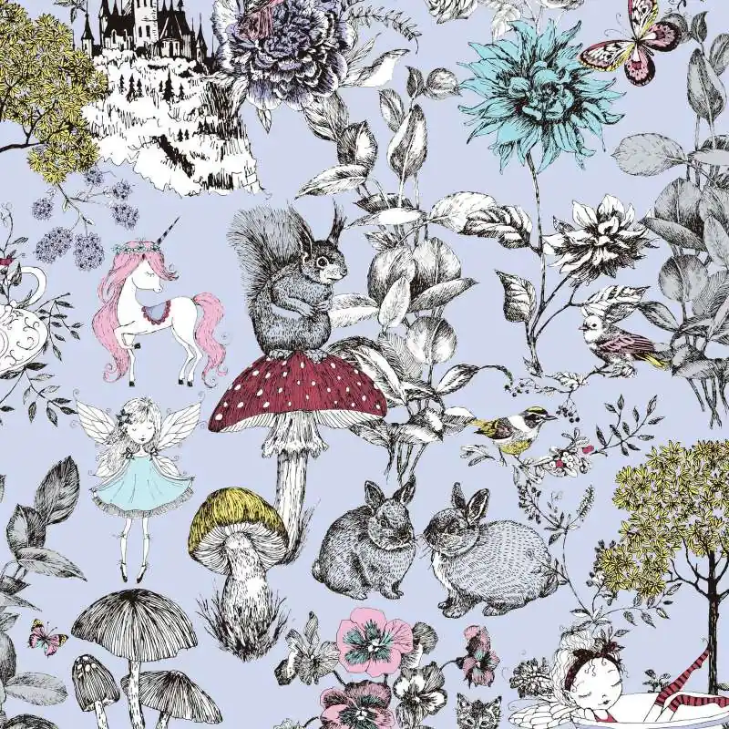 Tapeta 38120-2 Little Love AS Creation do pokoju dziecięcego z motywem zwierząt i roślinnością lasu - szara, czarna, biała Szybka wysyłka