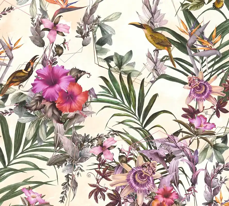 Tapeta 38178-6 Dream Flowery AS Creation Tapeta wzór kwiatowy, ptaki w artystycznym stylu - beż, zieleń, róż Dodaj do koszyka