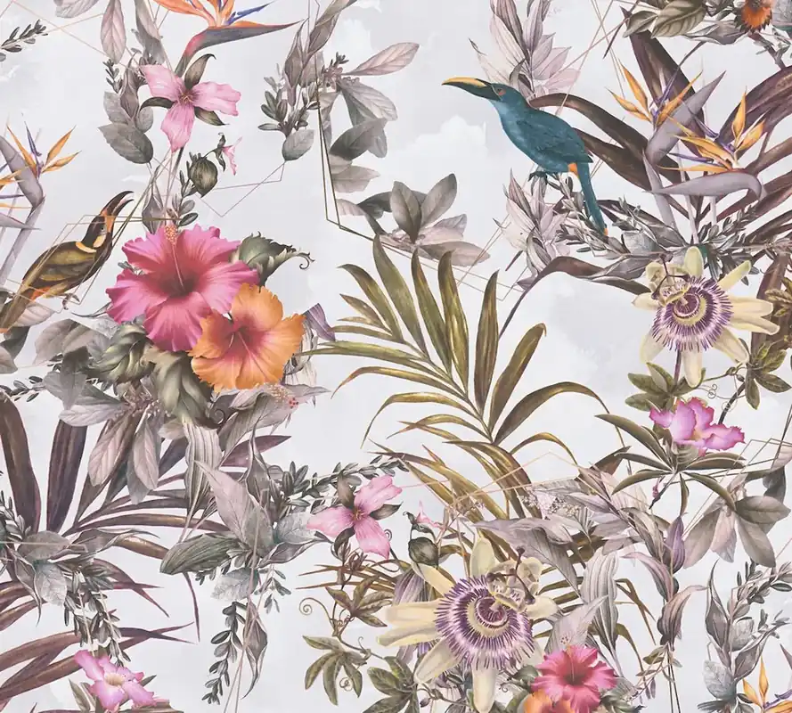 Okazja Tapeta 38178-7 Dream Flowery AS Creation Tropikalna tapeta kwiatowa w stylu akwareli - szara, zielona